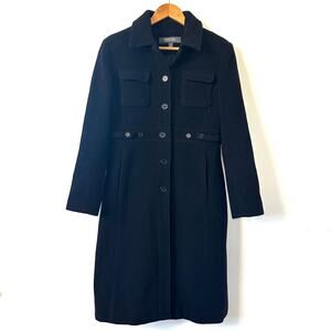 Kenneth Cole Reaction Black Wool Blend Long Coat Overcoat 8 Minimalist Preppy